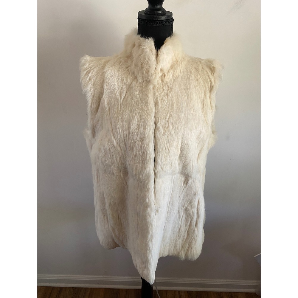 GDT Too Womens Vintage Cream Rabbit Fur Vest Funnel Neck Size L Ivory Korea